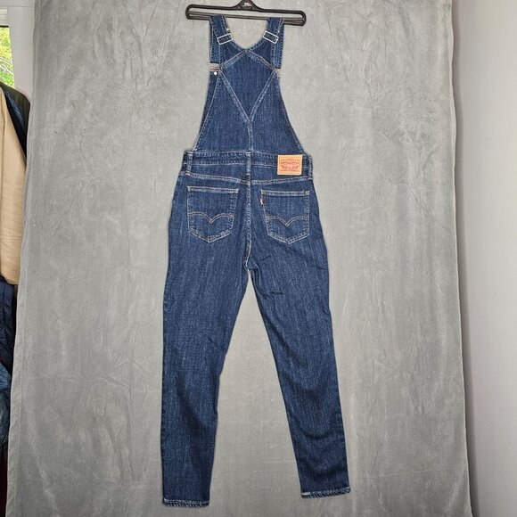 Women's Levi's Premium Dark Denim Overalls Size 29 Skinny Side Zip A3-26 - Picture 4 of 7